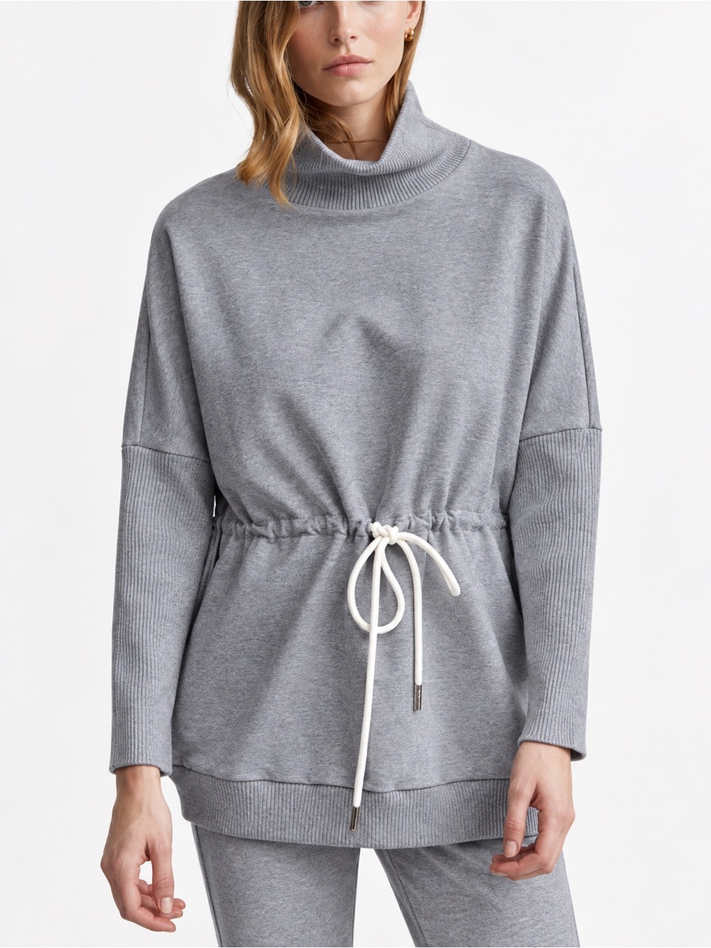 Varley Adelaine Heather Gray Mock Neck Cinch Waist Sweatshirt S